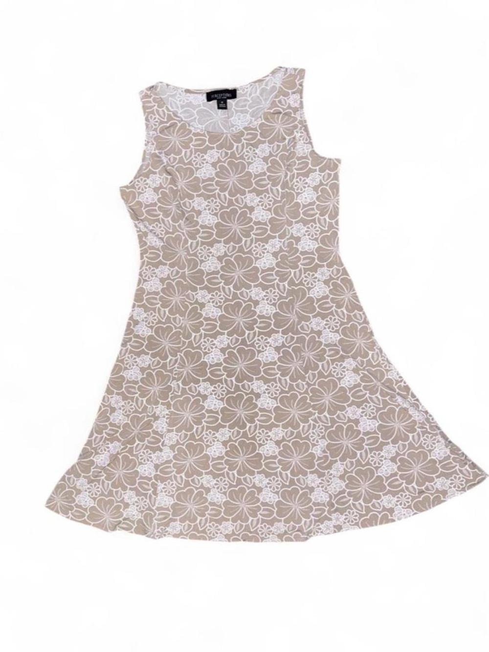 Perceptions Beige and White Floral Midi Dress